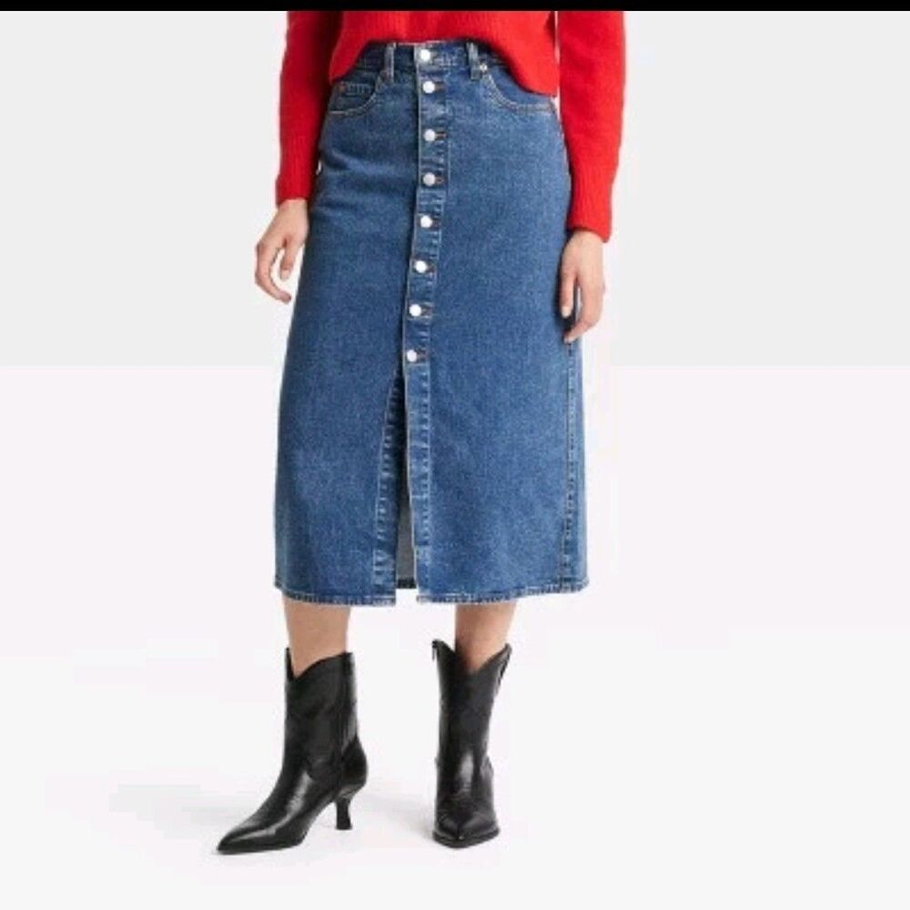 Universal Thread Long Denim Skirt Womens Size 4 Button Front Medium Wash 2024